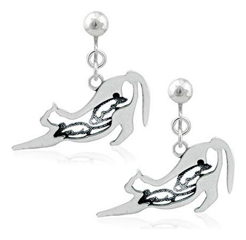Juguete - Sterling Silver Cat W-mice Earrings