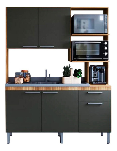LTC Hera mueble cocina compacta con mesada color nogal y grafito