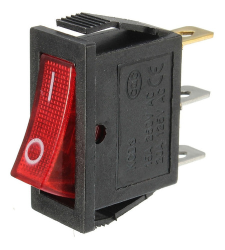 Tecla Llave On Off 250v 15a 3 Patas 2 Polos Con Luz Roja