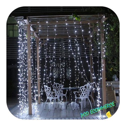 Cortina 500 Led Prova D´agua Fixa 3x2,5m Bivolts Festa Decor Cor das luzes Branca Fria 110V/220V