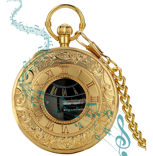 Reloj De Bolsillo De Cuarzo Vintage Con Cadena Dorado