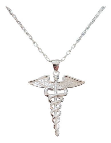 Cadena Collar Caduceo Medicina Mujer Plata 925 + Caja Regalo