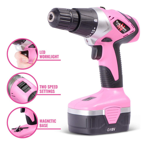Kit De Destornillador Y Taladro Inalámbrico Para Mujer Con B