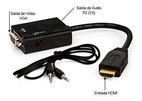 Imagem 3 de 3 de Cabo Adaptador Conversor Hdmi Para Vga Com Saída P2 De Áudio