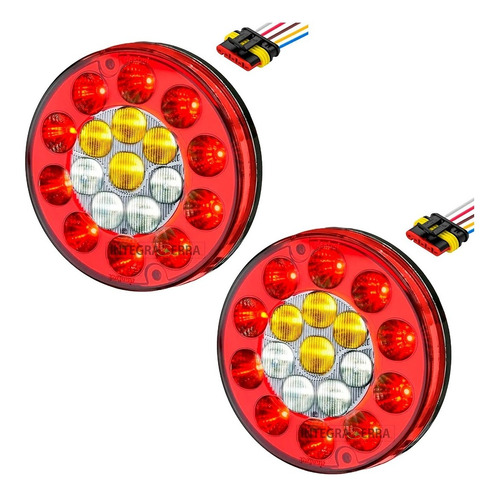 Par Lanterna Traseira Redonda Led 135mm + Chicote 2038 305