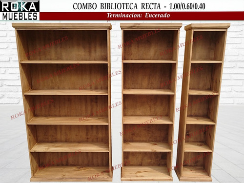 Imagen 2 de 3 de Combo Bibliotecas Rectas Librero Encerado Roka