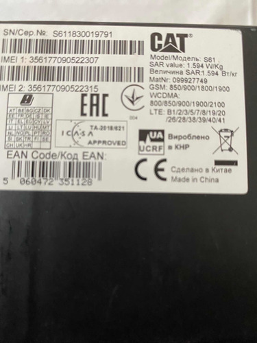 Celular Cat S61 Con Cámara Térmica, Uso Rudo. (Usado)