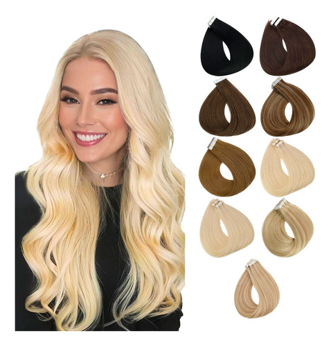 20 Extensiones Tape Premium Italiano 100% Natural Ondas 60cm