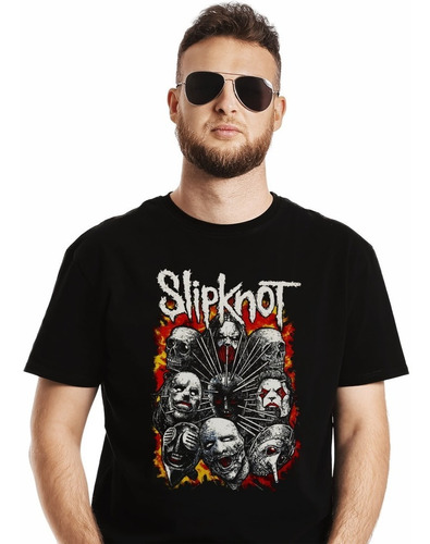 Polera Slipknot Faces Comic Rock Impresión Directa