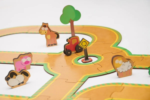 Imagen 4 de 6 de Set Arma Tu Pista Caminos De Campo Ciudad Madera + Acces Ed Color Marrón