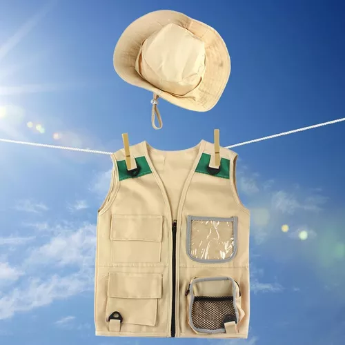 Chaleco Cargo para niños, disfraz de explorador, sombrero caqui