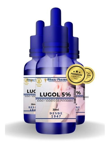 Lugol 5% Iodo + Iodeto Potássio 3 Vidros De 30ml Só 100 Uns
