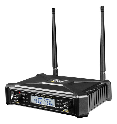 Microfone Sem Fio Duplo Skp Com Transmissor Uhf 600 Pro