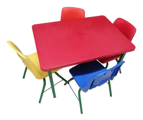 Mesa Preescolar Con 4 Sillas Plastico Y Acero Pintura