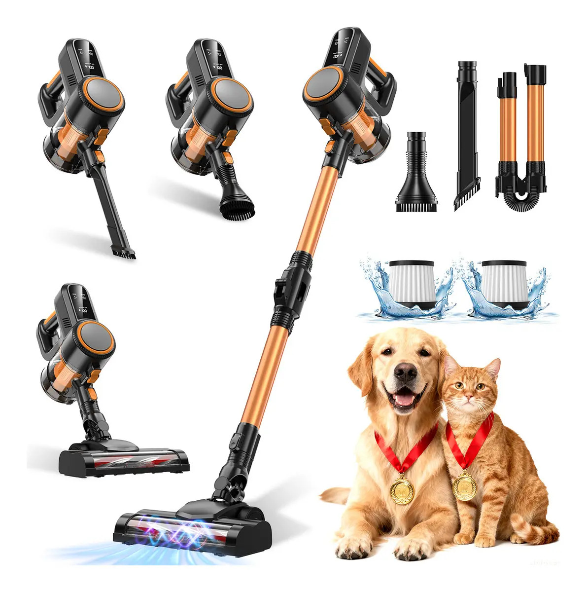 55kpa Aspiradora De Mano Inalámbrica Para Hogar Y Mascotas Moximx 10en1 2 Nivel Ajustable 250w Portátil Flexible Con 4 Filtro Y Accesorios