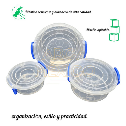 Set Toper Redondo Plástico Alica Recipiente Multicristal 3pz