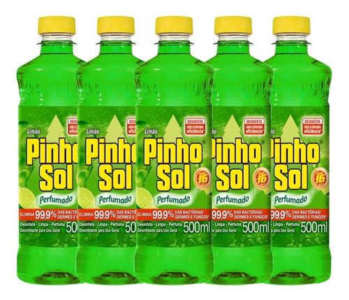 Kit Desinfetante Pinho Sol Limão 500ml Com 5 Unidades