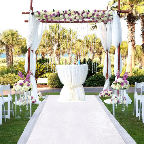 Alfombra De Pasillo De Boda Con Lentejuelas 60*450cm Color Blanco