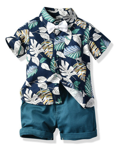 A 2p Conjunto Camisa Pantalón Corto Estampado Hawaiano Niño