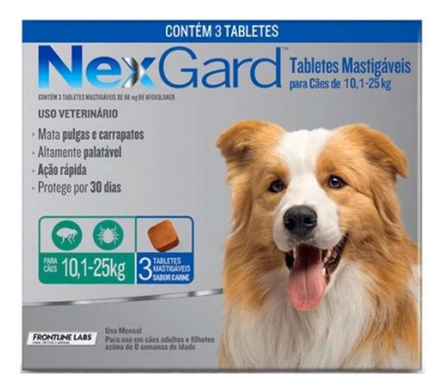 Pastilla antiparasitario para pulga Boeringer Ingelhein NexGard Antipulgas e Carrapatos Comprimidos para perro de 10kg a 25kg 3 comprimidos