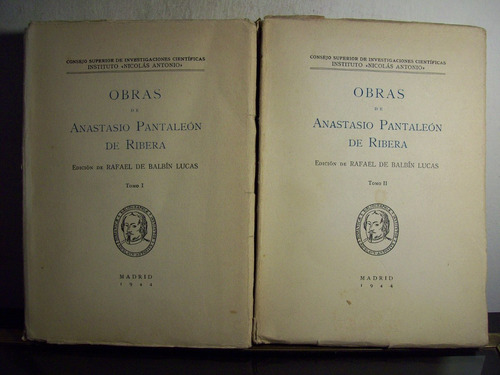 Adp Obras De Anastasio Pantaleon De Ribera ( 2 Tomos ) 1944