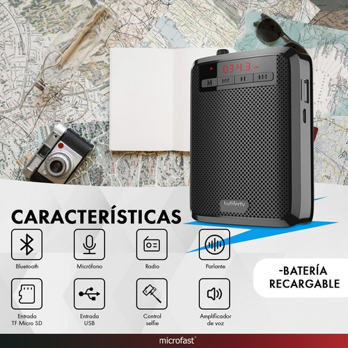 Imagen 8 de 10 de Micrófono Vincha Megáfono De Voz Parlante Bluetooth Radio