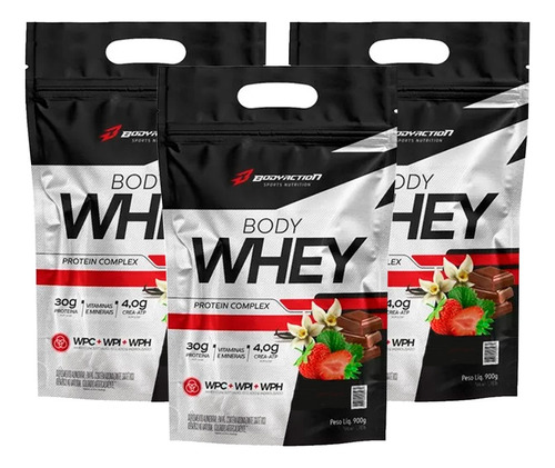 3x Body Whey Isolado Concentrado Hidrolisado 900g Bodyaction Sabor Baunilha