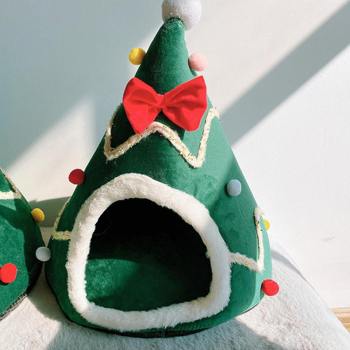Cama Para Gatos Con Forma De De Navidad, Casa Semicerrada, S
