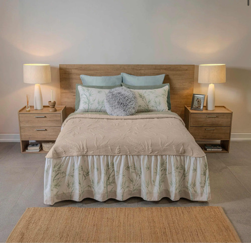 Colcha King Size Bambú Verde / Beige Vianney