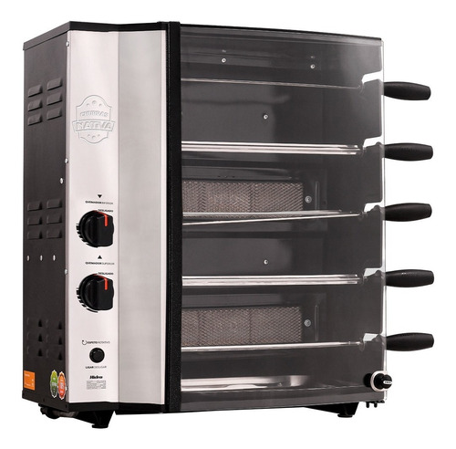 Churrasqueira Automática A Gás Giratória Inox Bivolt Preta
