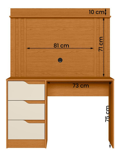 Escrivaninha Com Painel Doble Ripado 120cm 3 Gavetas