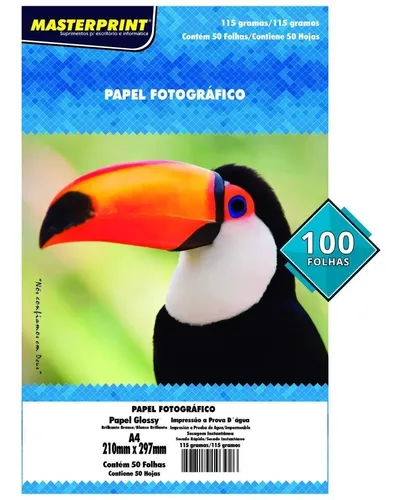 Papel Fotográfico Glossy A4 115g Branco 100 Folhas Masterprint