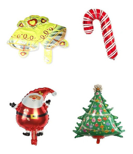 Globos Deco Baston Dulce + Campana + Arbol + Papa Noel Santa