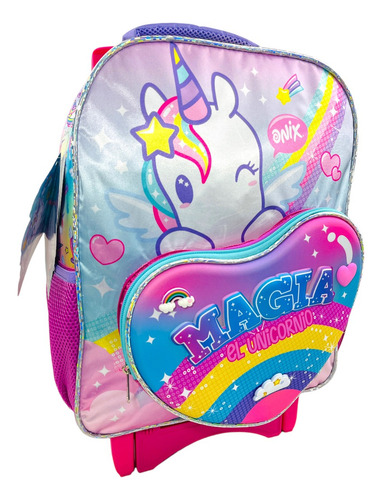 Mochila Escolar Con Carrito Unicornio Onix Charms, Primaria Para Niña Ruz Original