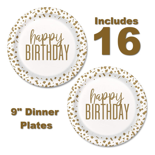 Platos Y Servilletas De Cumpleaños Confeti Dorado 16 Unidade