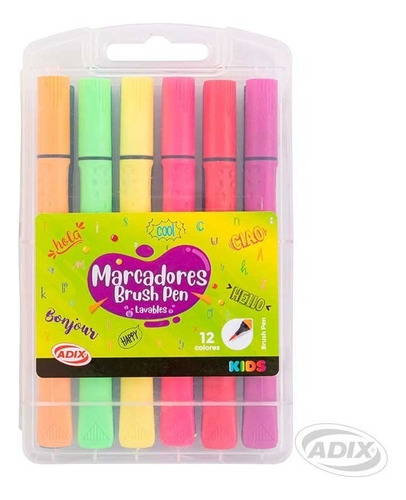Set 12 Marcadores Brush Pen Kids Punta Pincel Adix
