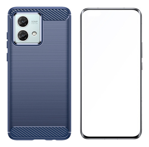 Funda Para Moto G84 5g Cepillado Carbono Tener Vidrio Membra