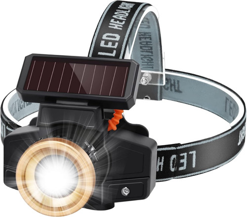 Linterna P/ Cabeza Sensor De Movimiento Carga Solar Usb Led Color Negro
