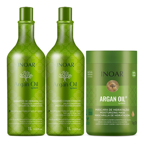  Argan Oil Inoar Kit Salão - Shampo + Condicionador + Mask 1k