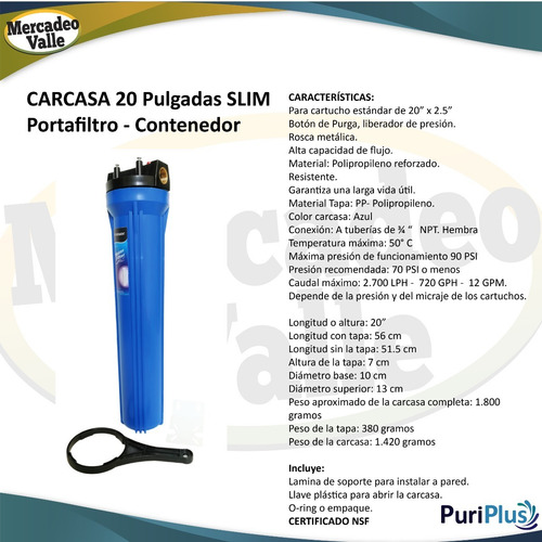 Filtro Agua Toda La Casa O Finca 20 Pulgadas Slim 4 Etapas