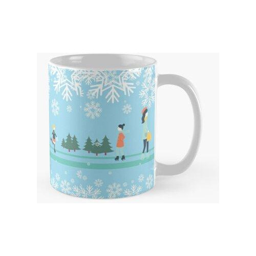 Taza Escena De Patinaje Sobre Hielo En Invierno Con Diseño D