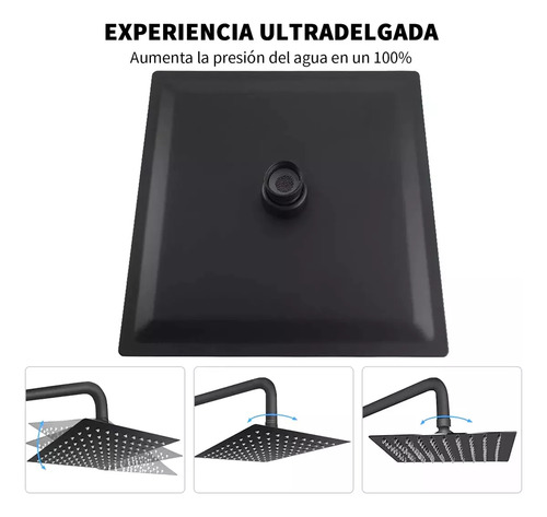 Kit De Regadera Cuadrada De 8 Pulgadas (20cmx20cm) Negra Con