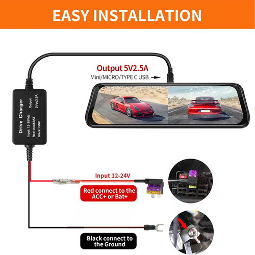 Dash Cam Hardwire Kit Mini Micro Usb Hard Wire Kit 12-30v 5v