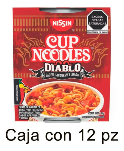 Sopa Nissin Cup Noodles Diablo 12 Unidades De 64 Grs.
