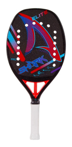 Raquete de beach tennis shark elite 2022 carbono 3k com capa cor preto vermelho e azul