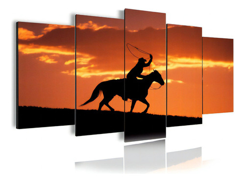 Quadro Decorativo Mosaico Paisagem Cavalo 5pçs Mod1403 Cor quadro mosaico country cowboycowgirl sertanejo fazenda sítio chacara roça Cor da armação Preto