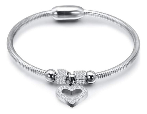 Pulsera Corazón De Circonita Cúbica Acero Inox.