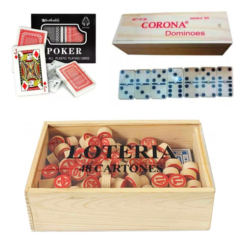 Juego De Mesa Siglo Lotería + Domino Corona + Cartas Póker