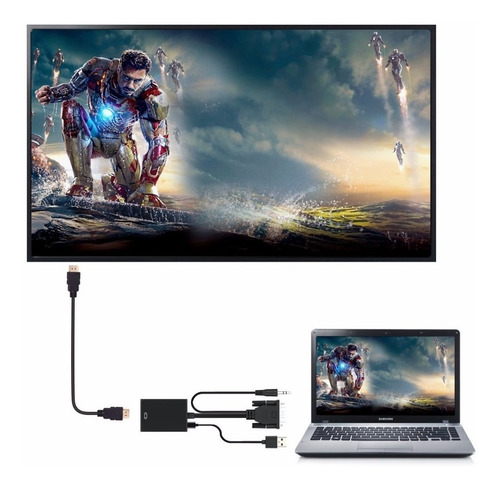 Imagem 5 de 5 de Cabo Mini Convesor Vga Para Hdmi Com Áudio E Vídeo Full Hd
