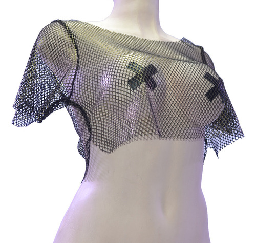 Crop Top De Red Metalizada Juvenil Baile Transparente Neus